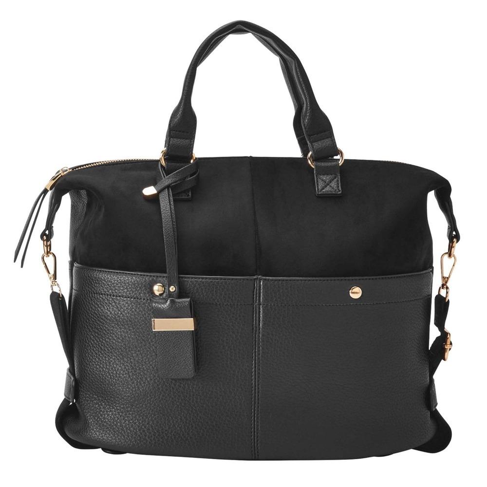 Moda Luxe Womens Black Suede Pebbled Faux Leather Handbag Shoulder Crossbody Bag